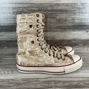 Converse Chuck Taylors Gold Metallic Brocade Roll Tops Sneakers Womens Size 7.5
